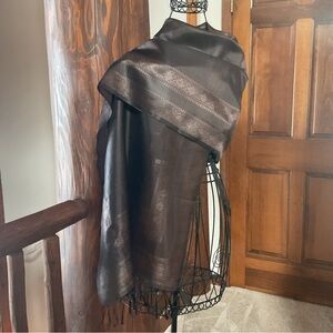 Elegant Brown Silk Scarf 70”x20”